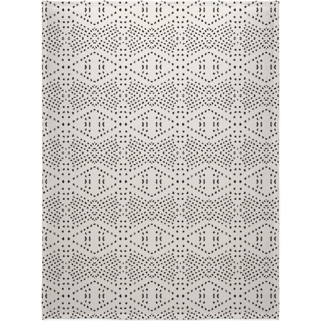 Boho Tile Blanket, Plush Fleece, 60x80, Beige, Black