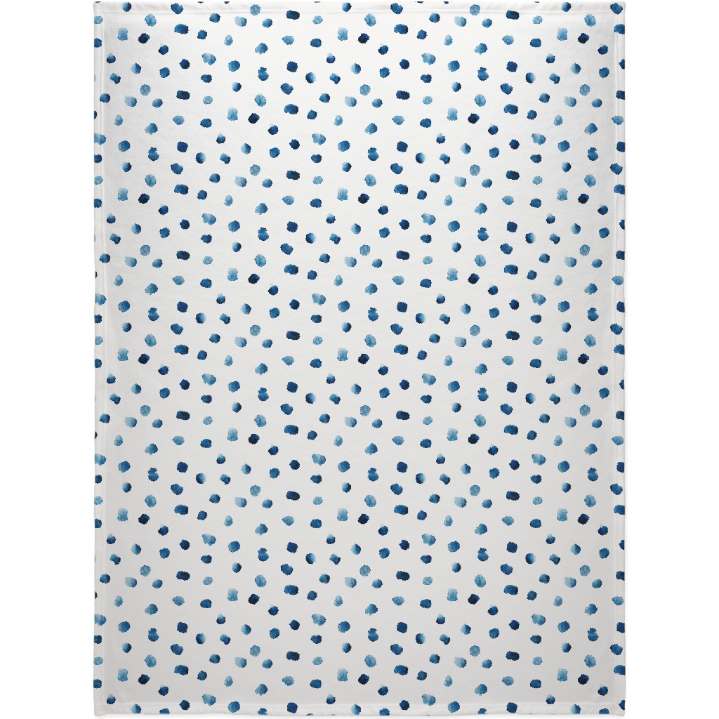 Cobalt Watercolor Spots on White Blanket, Plush Fleece, 60x80, Blue, True Blue