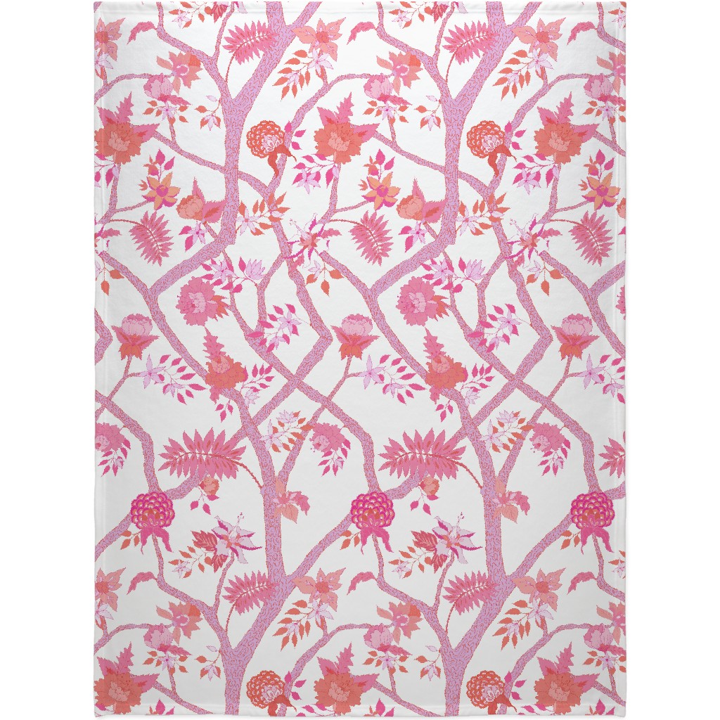 Peony Branch Mural Blanket, Plush Fleece, 60x80, Pink, Whisper