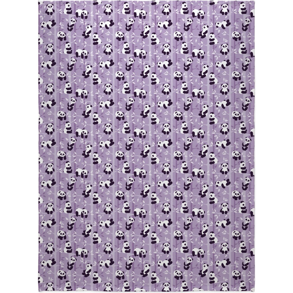Pandas and Bamboo Blanket, Plush Fleece, 60x80, Purple