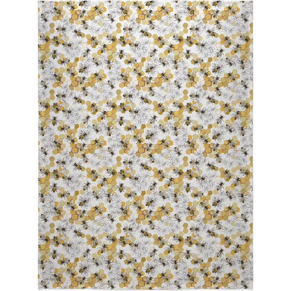 Save the Honey Bees - Yellow on White Blanket, Plush Fleece, 60x80, Yellow, Classic Yellow