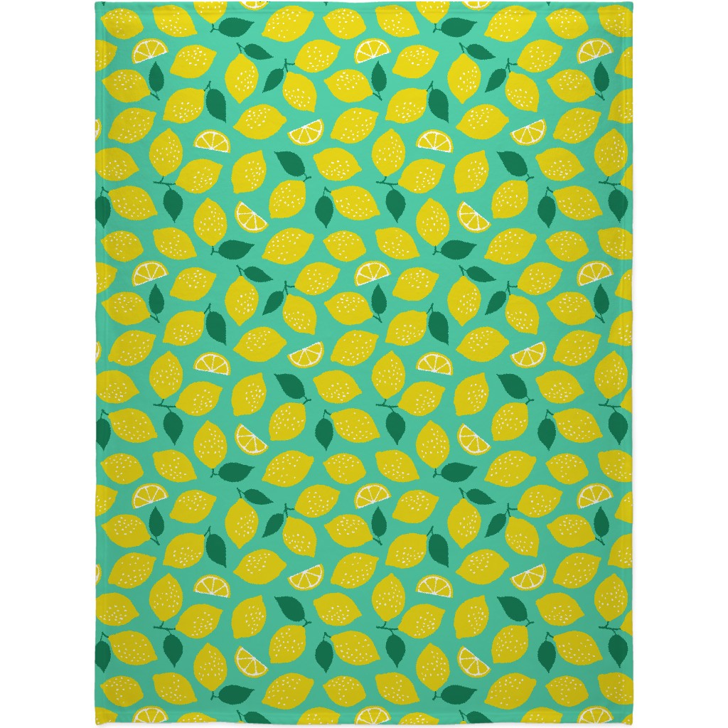 Summer Lemons - Mint Blanket, Plush Fleece, 60x80, Yellow