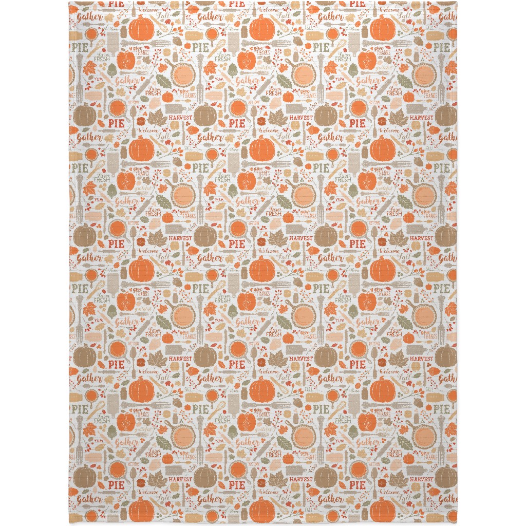 Gather Round & Give Thanks - a Fall Festival of Food, Fun, Family, Friends, and Pie! Blanket, Plush Fleece, 60x80, Orange, Orange
