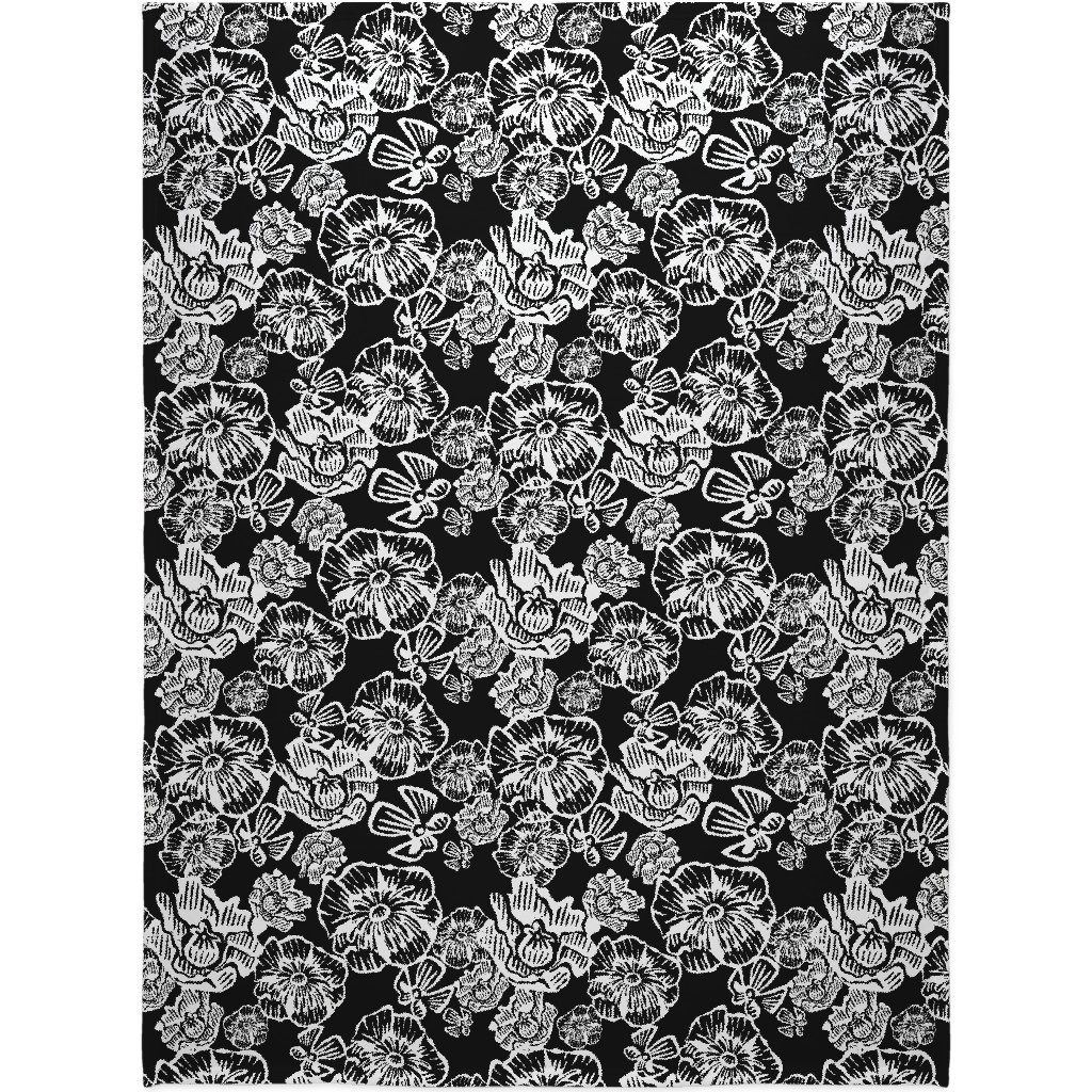 Poppy Arty Blanket, Plush Fleece, 60x80, Black, Black