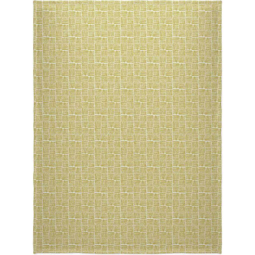 Thatch Stripe Grid - Yellow Blanket, Plush Fleece, 60x80, Yellow