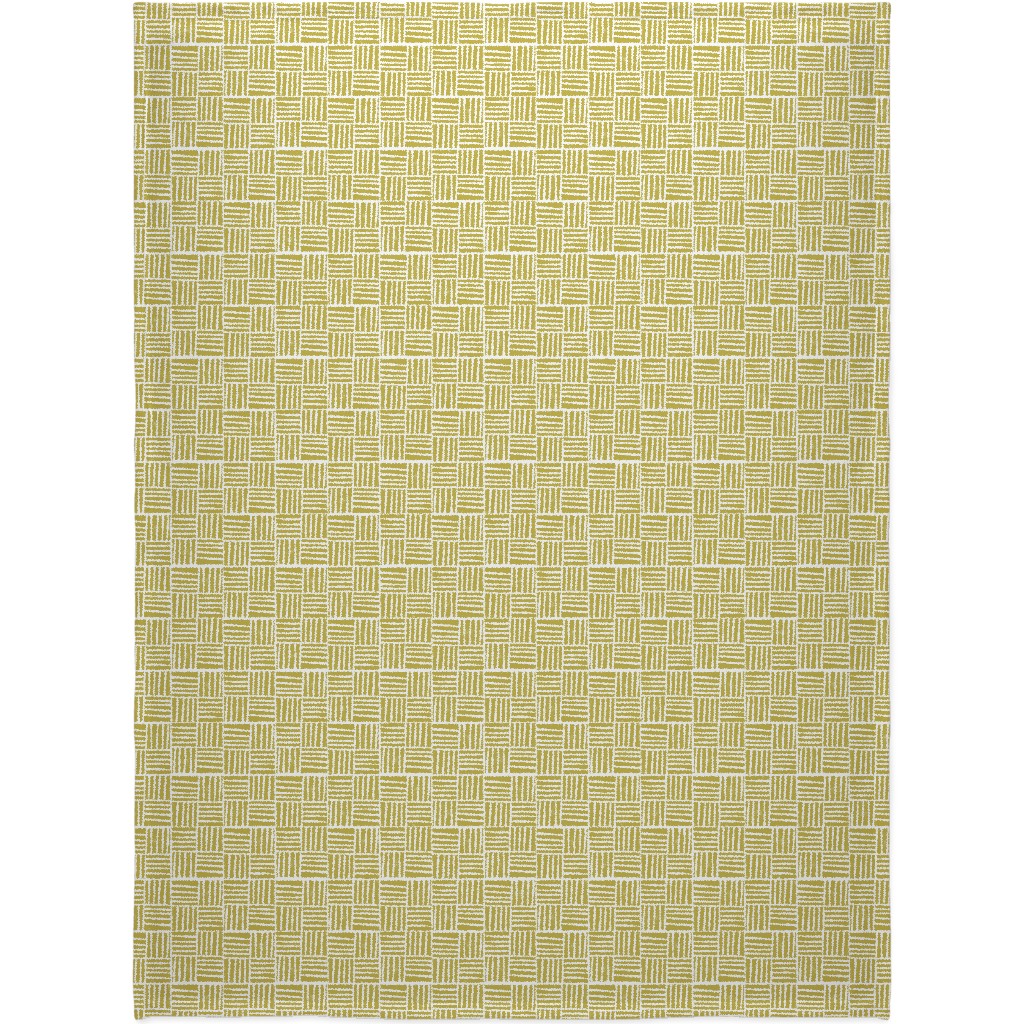 Thatch Stripe Grid - Yellow Blanket, Plush Fleece, 60x80, Yellow, Classic Yellow