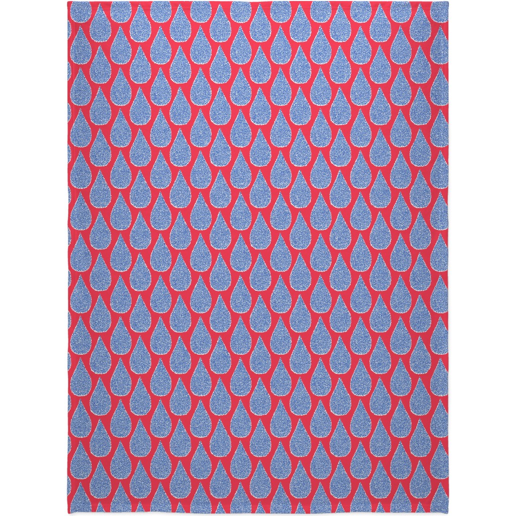 April Showers Rain Drops - Red Blanket, Plush Fleece, 60x80, Red, Red