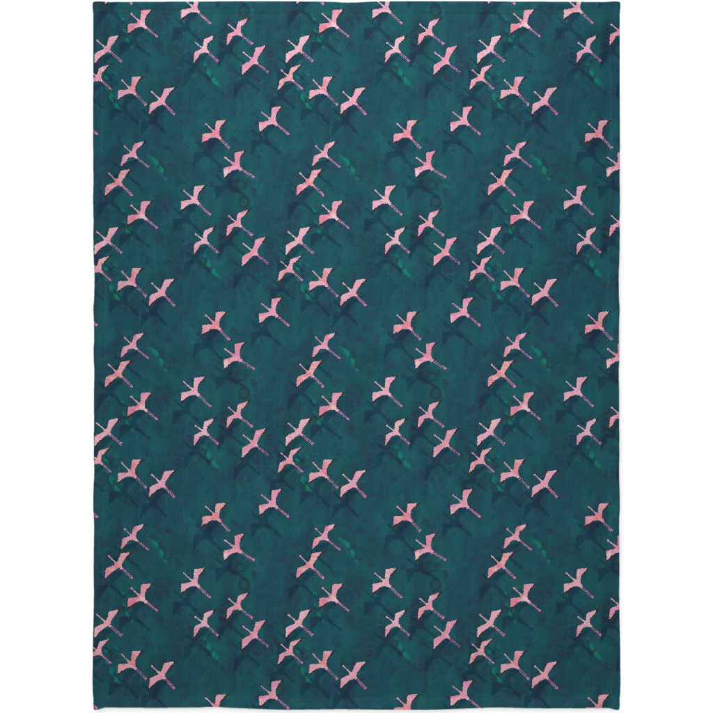 Flamingos Flying Blanket, Plush Fleece, 60x80, Green, Classic Green