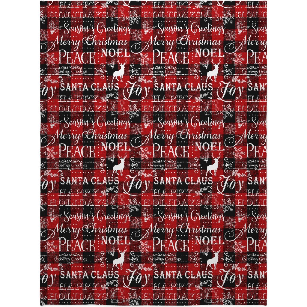 Buffalo Plaid Christmas Typography - Red and Black Blanket, Plush Fleece, 60x80, Red