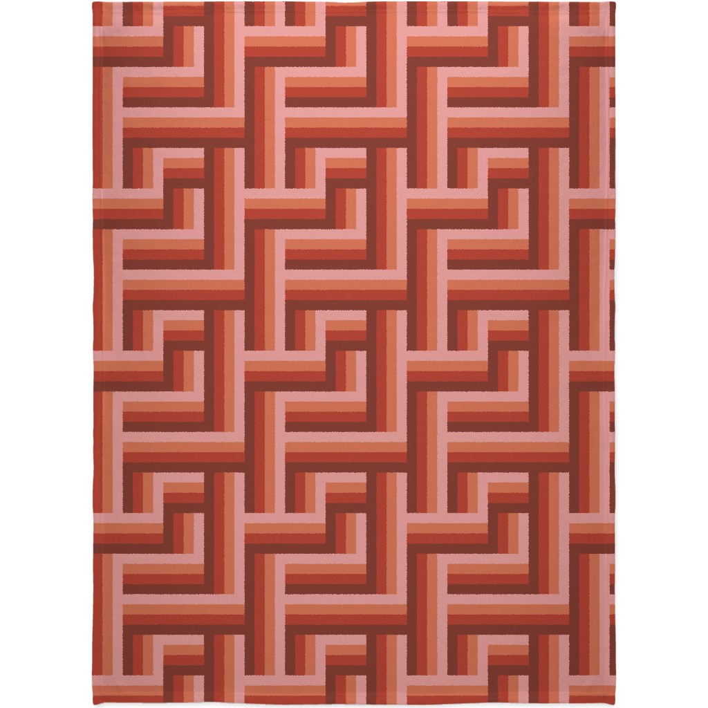 Retro Lattice - Mauve Multi Blanket, Plush Fleece, 60x80, Red, Red