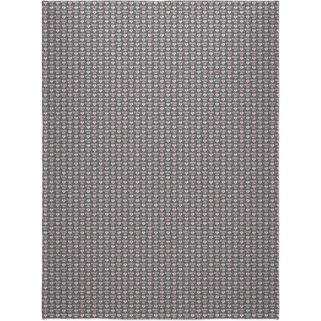 Baseball Mom - Baseball Heart - White on Grey Blanket, Plush Fleece, 60x80, Gray
