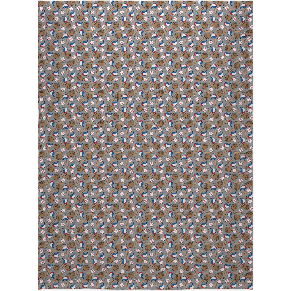 Baseball Bats Mits and Balls Blanket, Plush Fleece, 60x80, Multicolor, Cement