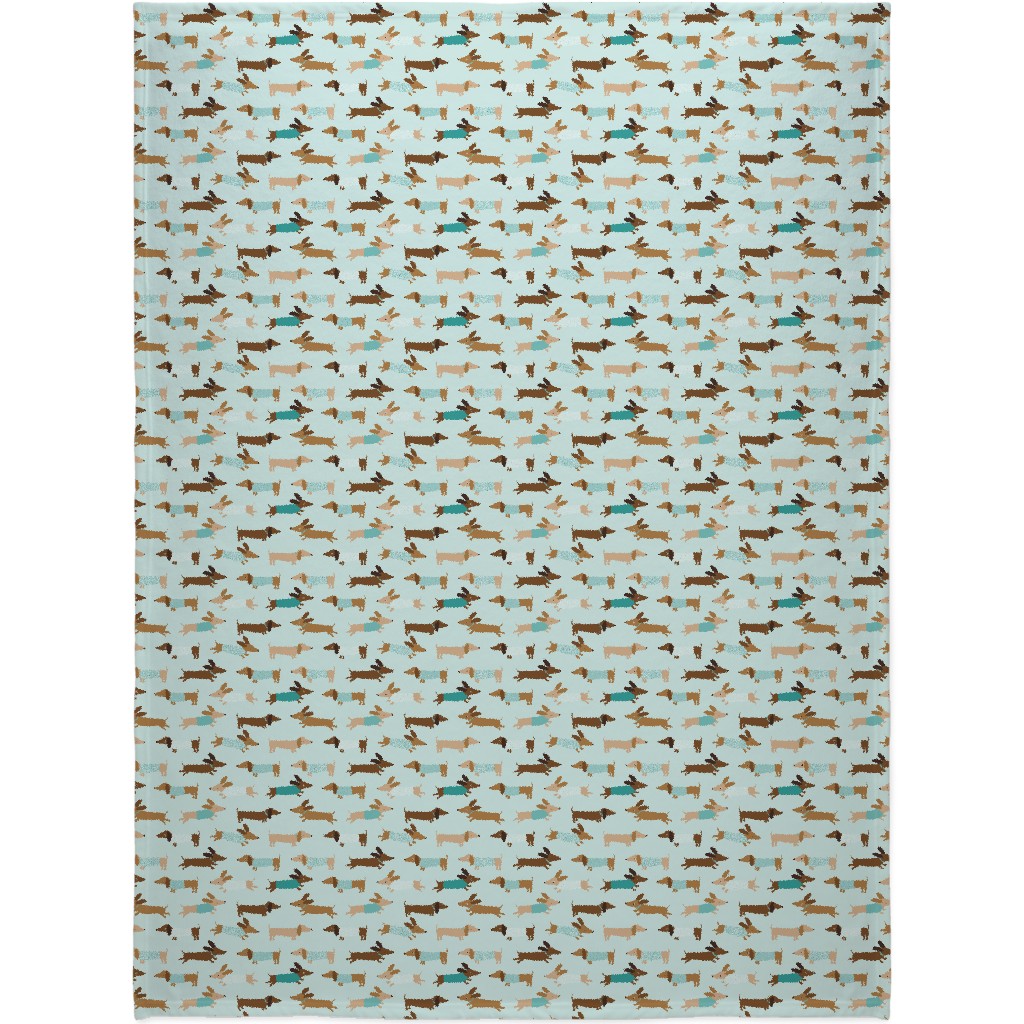 Daschunds Blanket, Sherpa, 60x80, Blue, Lightest Turquoise
