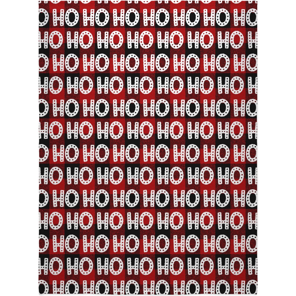 Buffalo Plaid Ho Ho Ho - Red and Black Blanket, Sherpa, 60x80, Red