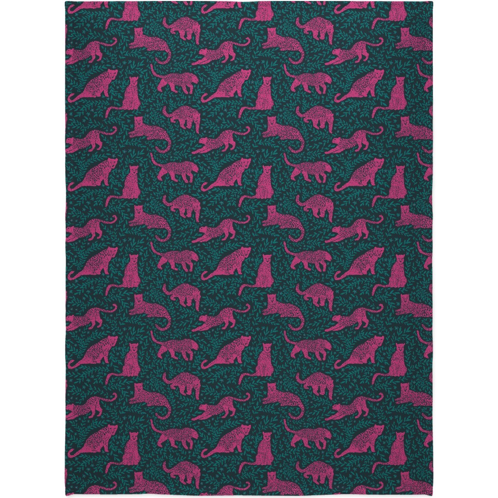 Jungle Cat Blanket, Sherpa, 60x80, Pink, Silhouette