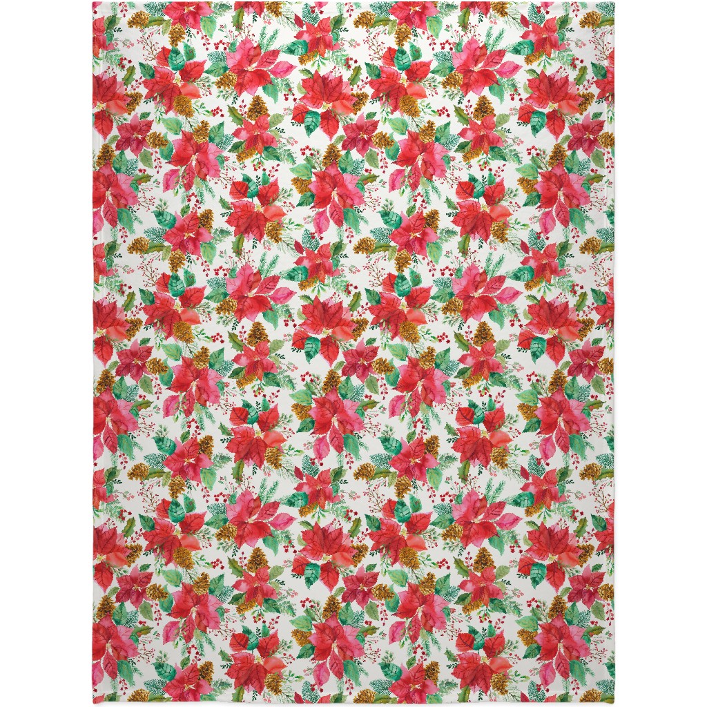 Poinsettias Christmas Flower Bouquets - Red Blanket, Sherpa, 60x80, Red, Red