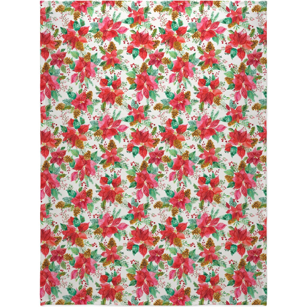 Poinsettias Christmas Flower Bouquets - Red Blanket, Sherpa, 60x80, Red