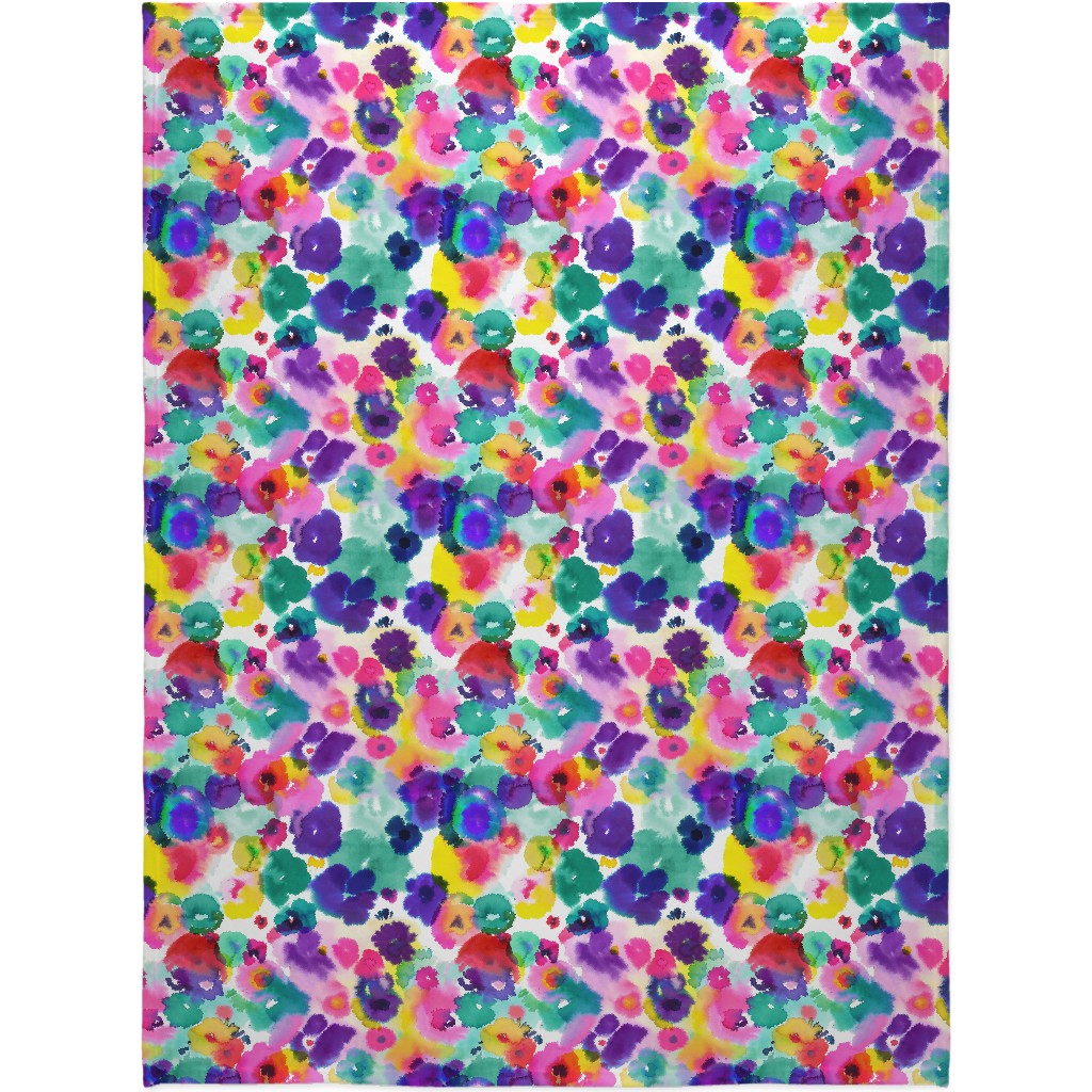 Abstract Floral Watercolor - Multi Blanket, Sherpa, 60x80, Multicolor