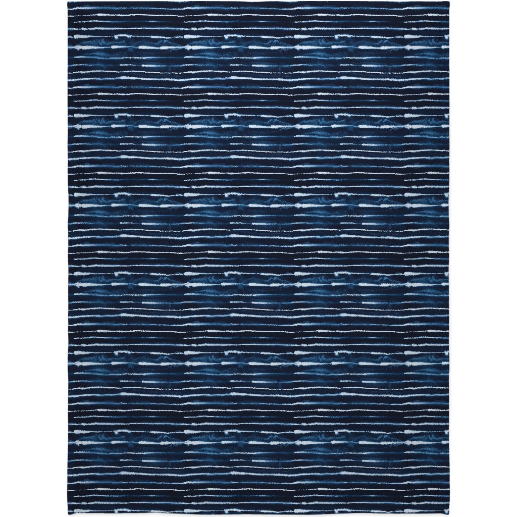 Ikat Watercolor Stripes - Navy Blanket, Sherpa, 60x80, Blue, True Blue