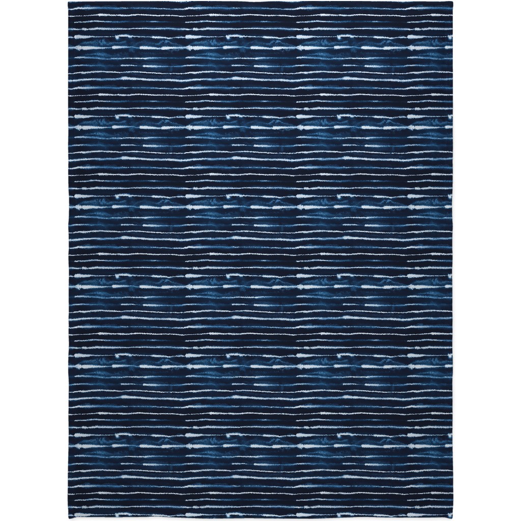 Ikat Watercolor Stripes - Navy Blanket, Sherpa, 60x80, Blue