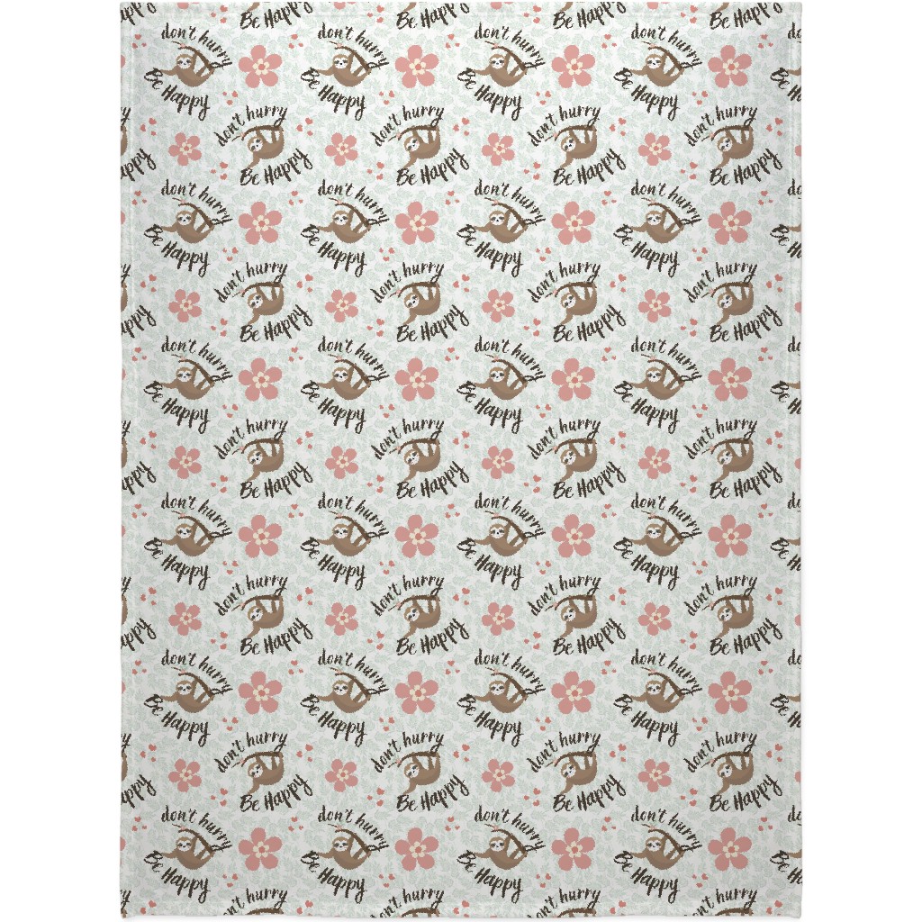 Don't Hurry Be Happy - Beige & Brown Blanket, Sherpa, 60x80, Beige, Pearl