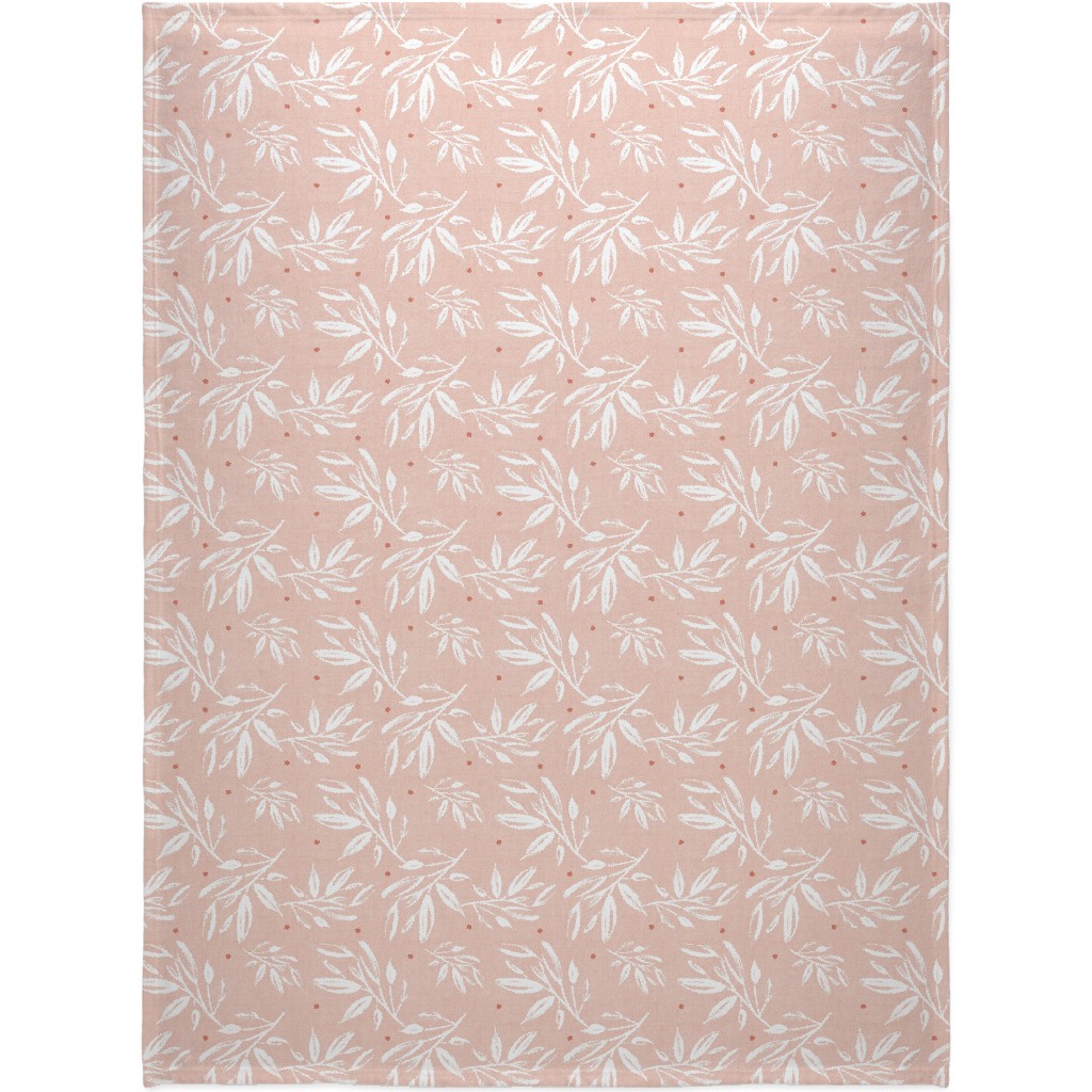 Zen Botanical Leaves - Blush Pink Blanket, Sherpa, 60x80, Pink, Bright Pink
