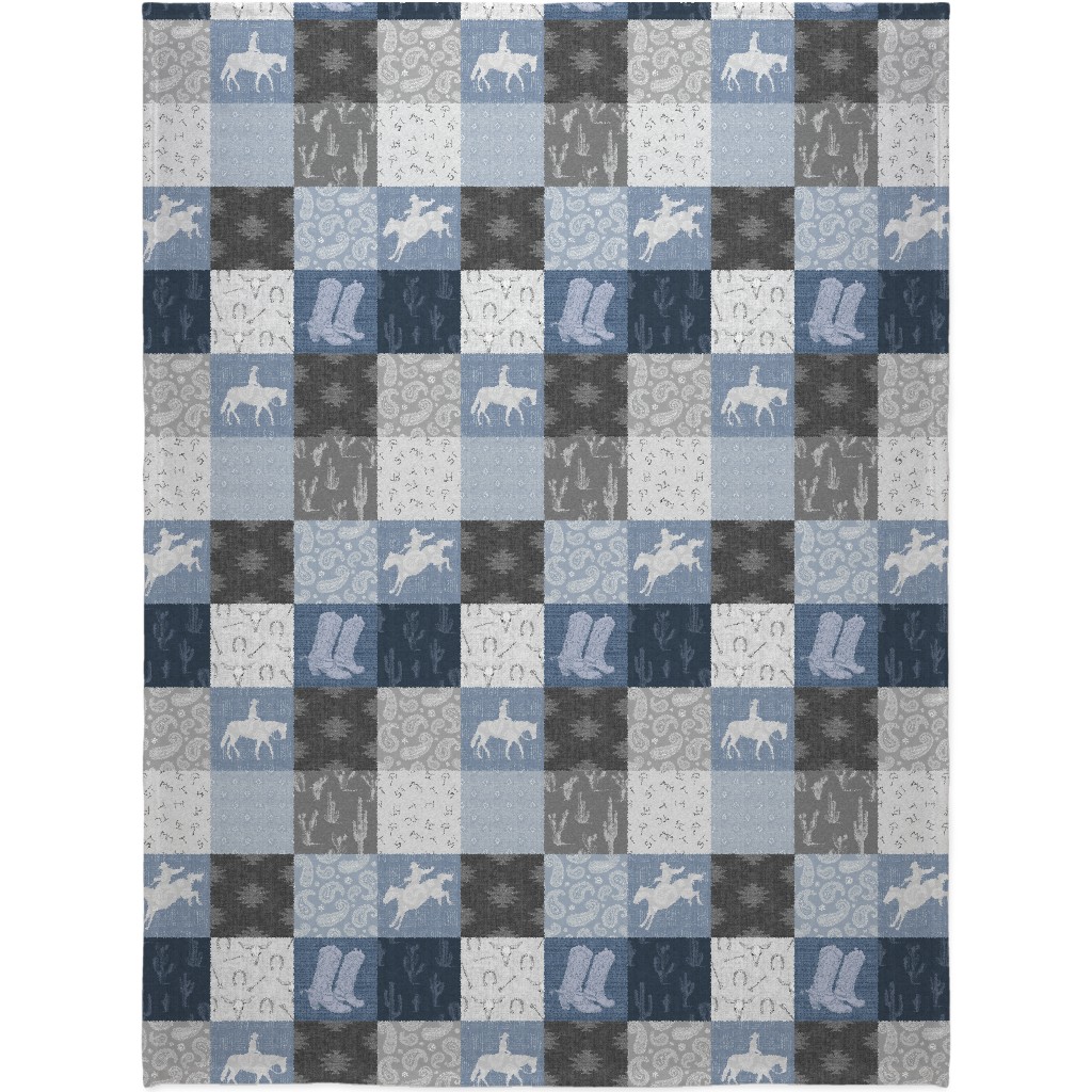 Lone Cowboy - Blue and Gray Blanket, Sherpa, 60x80, Blue