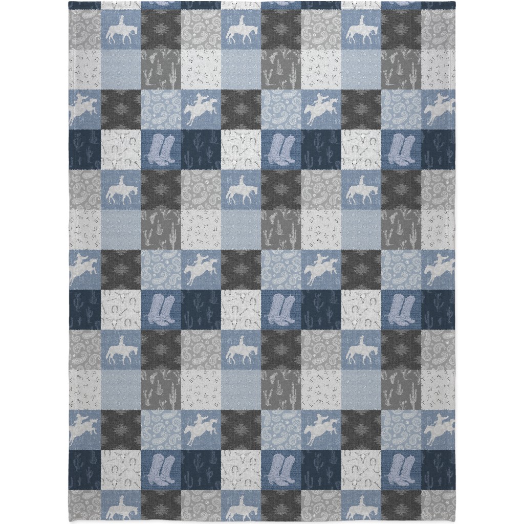 Lone Cowboy - Blue and Gray Blanket, Sherpa, 60x80, Blue, True Blue