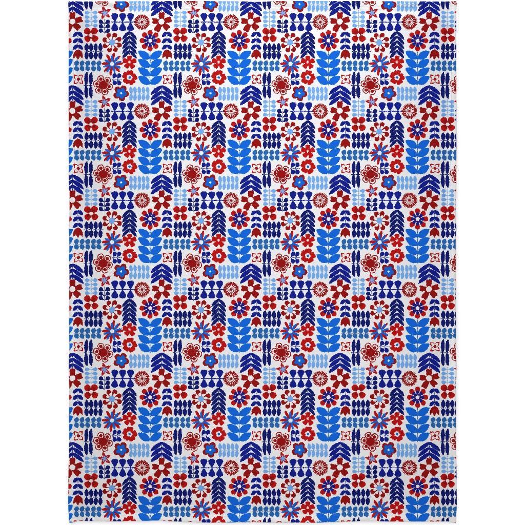 Patriotic Flowers - Red, White and Blue Blanket, Sherpa, 60x80, Multicolor