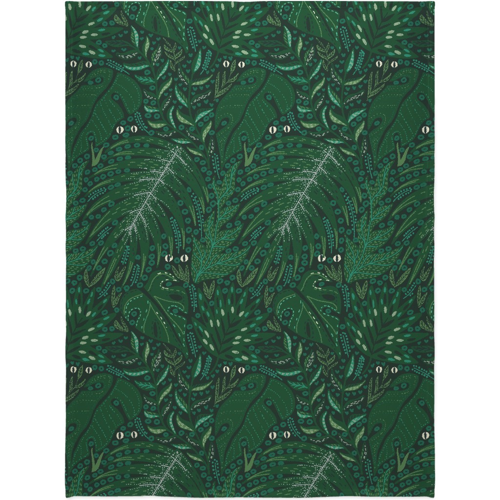 Hiding in Moody Tropical Leaves - Green Blanket, Sherpa, 60x80, Green