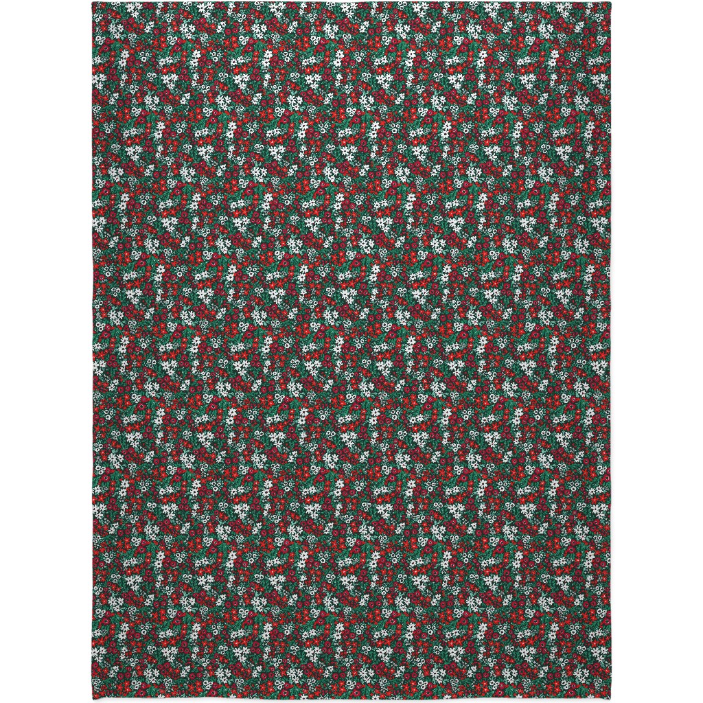 Rustic Floral - Holiday Red and Green Blanket, Sherpa, 60x80, Green, Classic Green