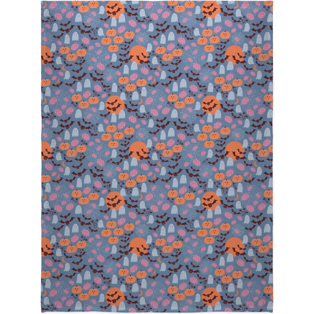 Cute Halloween - Blue and Orange Blanket, Sherpa, 60x80, Multicolor