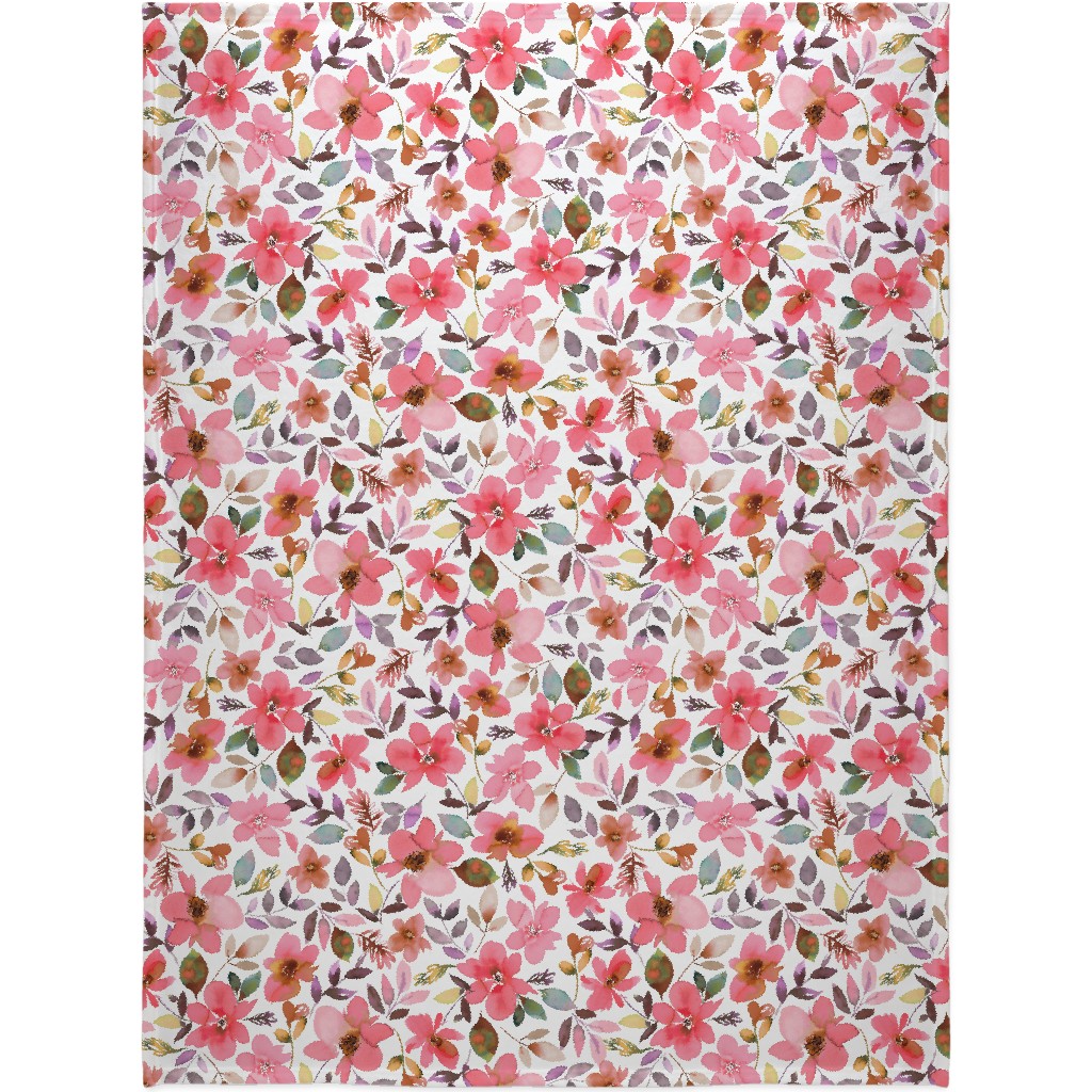 Summery Watercolor Flowers - Coral Pink Blanket, Sherpa, 60x80, Pink, Bright Pink