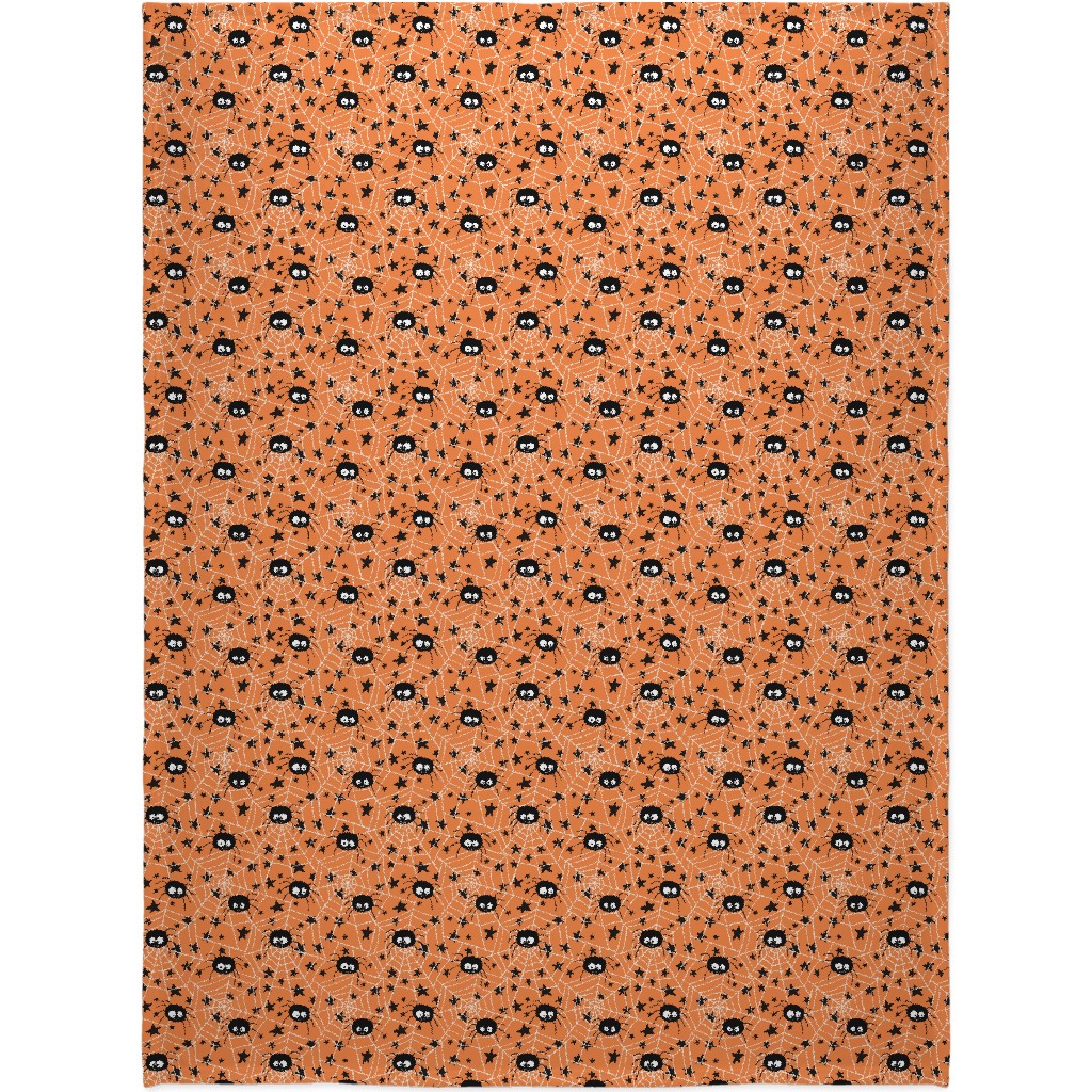 Cute Hand-Drawn Spider Halloween - Orange Blanket, Sherpa, 60x80, Orange