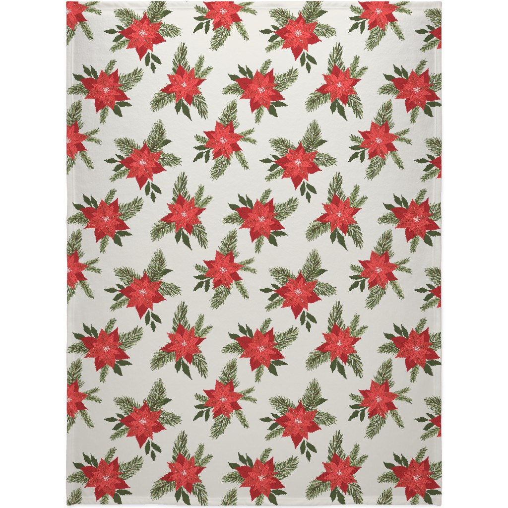 Poinsettia Christmas Flower Blanket, Sherpa, 60x80, Beige