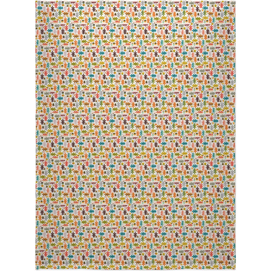 Autumn Oak Tree - Multi on White Blanket, Sherpa, 60x80, Multicolor