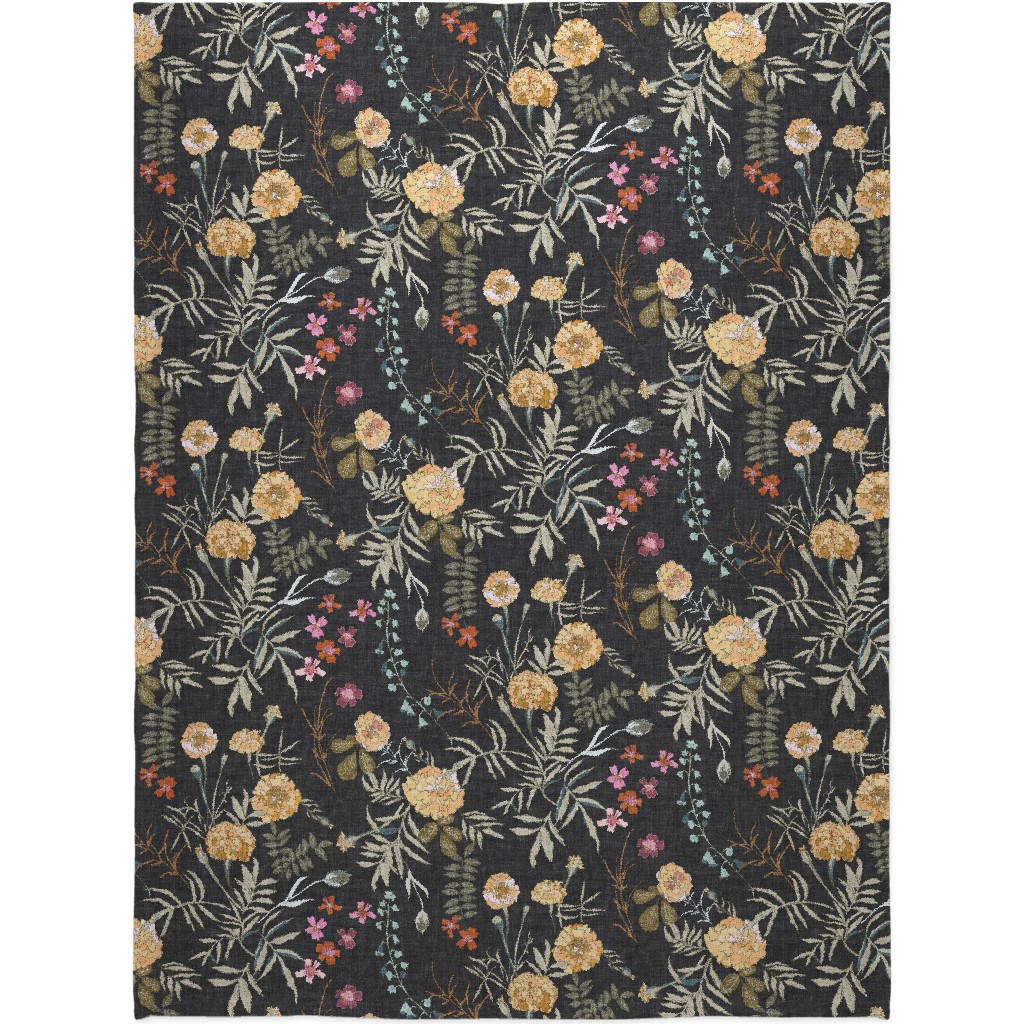 Marigold Love - Black Blanket, Sherpa, 60x80, Black, Black
