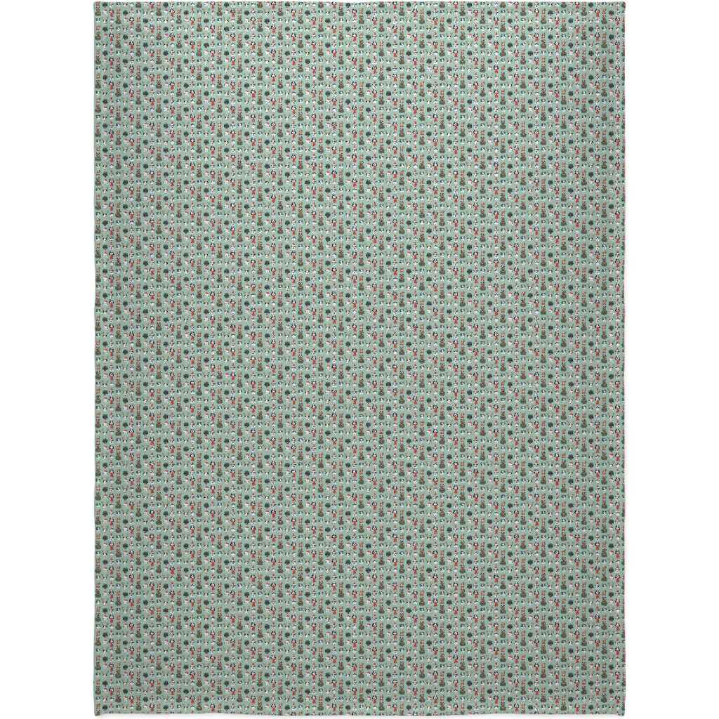 Christmas Holiday Puppy Dogs - Green Blanket, Sherpa, 60x80, Green, Classic Green