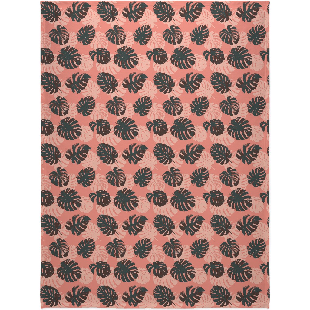Monstera Leaves - Calypso Blanket, Sherpa, 60x80, Pink