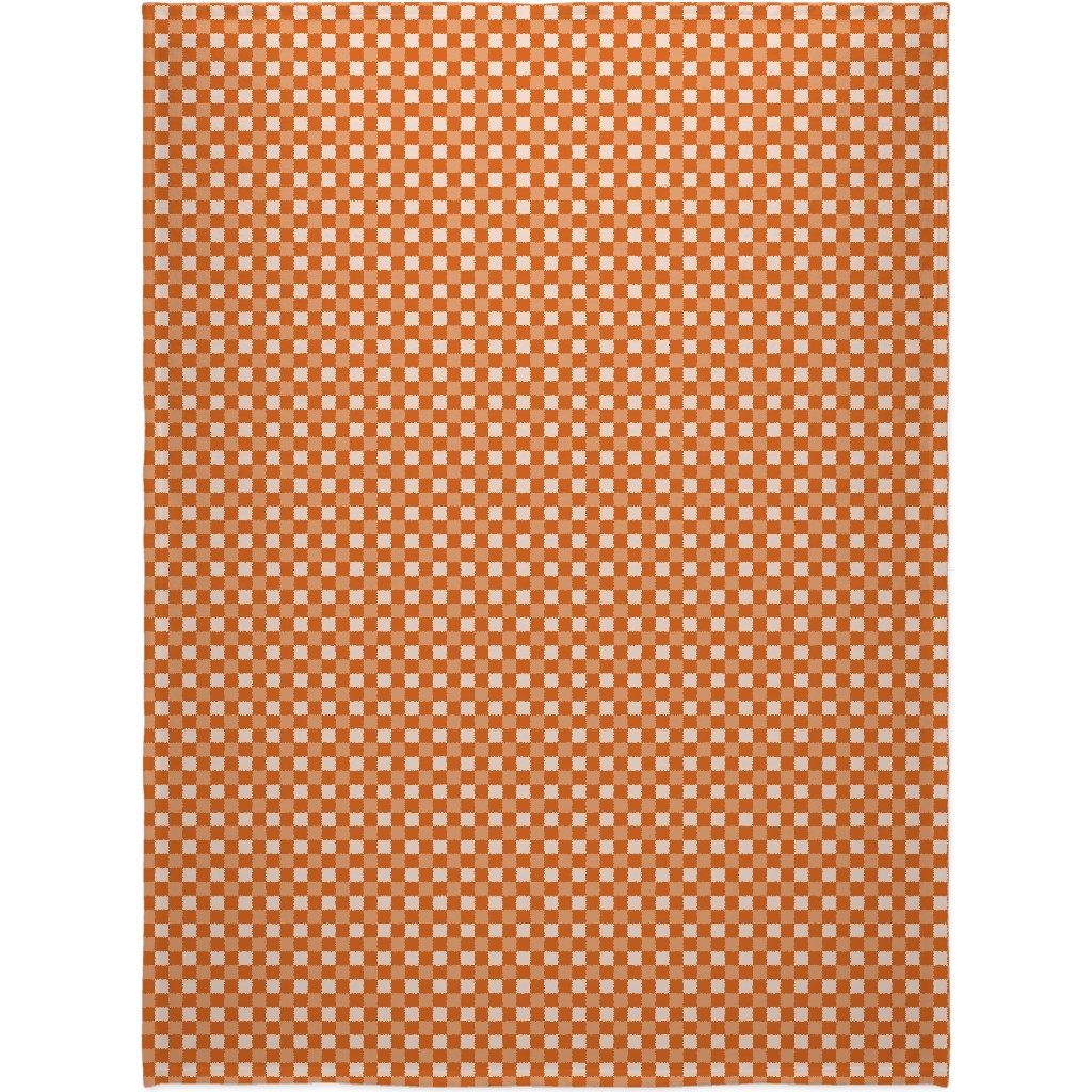 Orange Gingham Plaid Blanket, Sherpa, 60x80, Orange, Orange