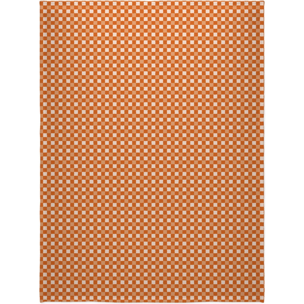 Orange Gingham Plaid Blanket, Sherpa, 60x80, Orange