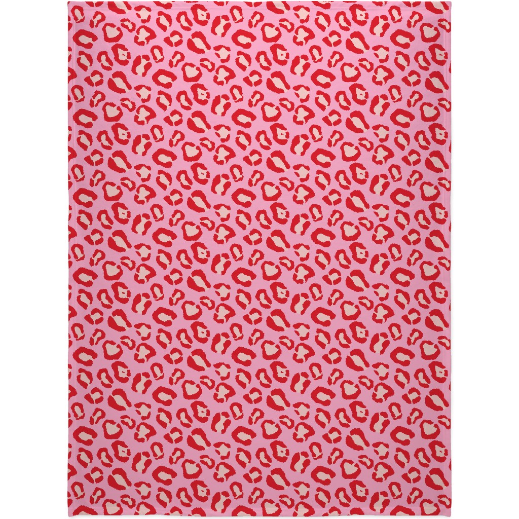 Leopard - Pink and Red Blanket, Sherpa, 60x80, Pink, Bright Pink