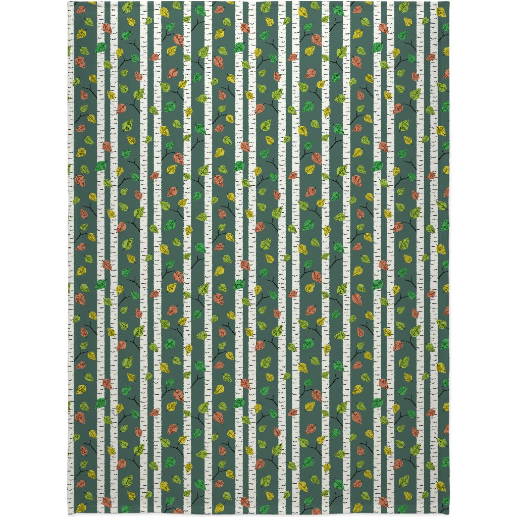 Autumn Birch Forest Blanket, Sherpa, 60x80, Green