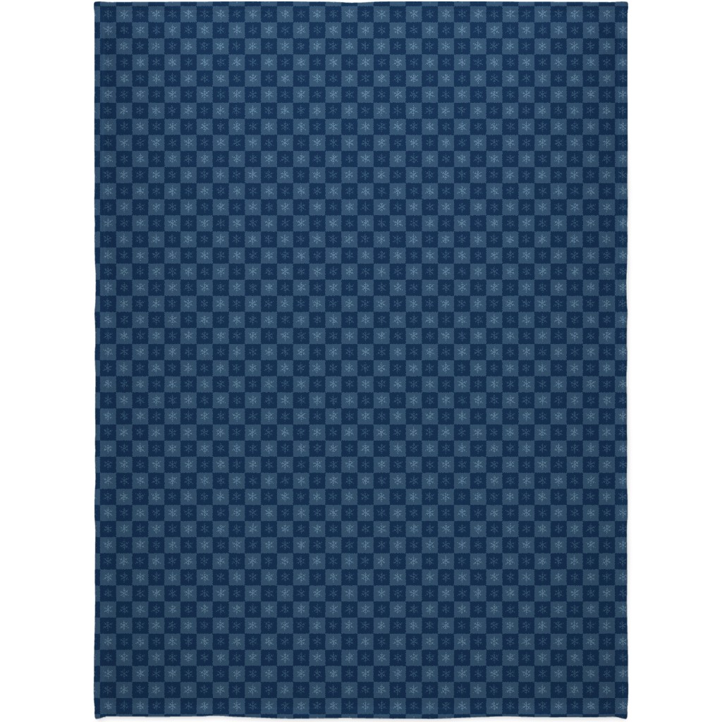 Scandi Cozy Winter Checkered Blue Snowflake Blanket, Sherpa, 60x80, Blue