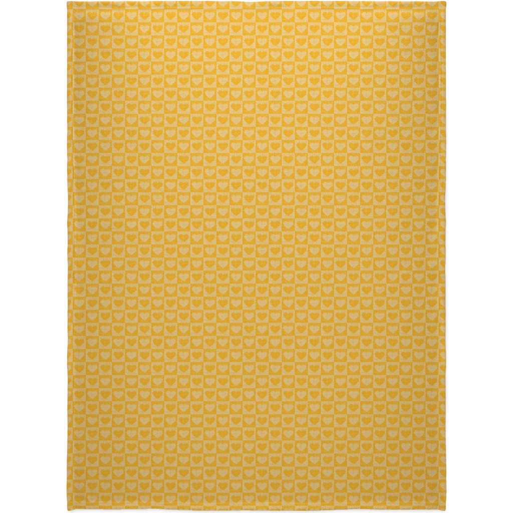 Love Hearts Check - Yellow Blanket, Sherpa, 60x80, Yellow, Classic Yellow