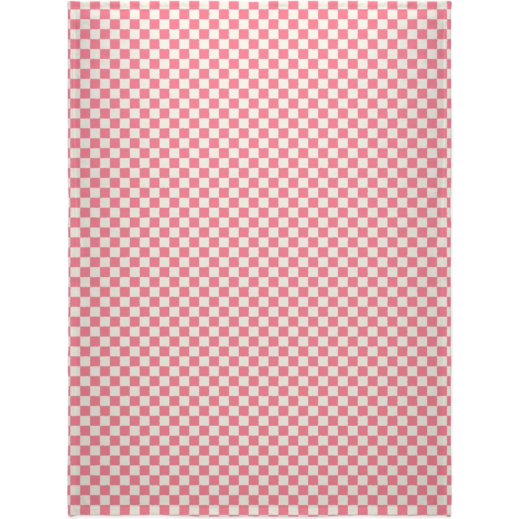 Checkered Pattern - Pink Blanket, Sherpa, 60x80, Pink, Bright Pink
