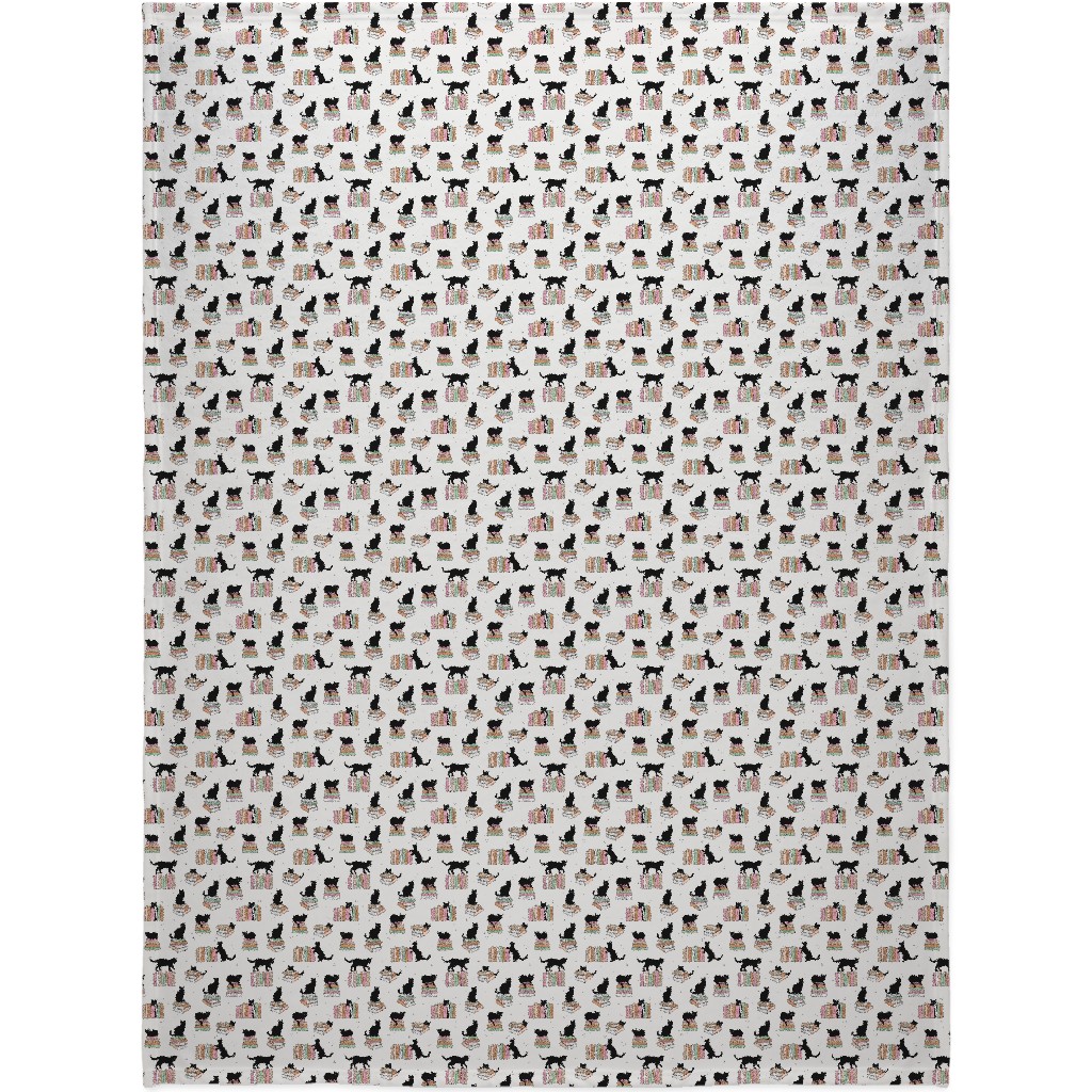 Cats and Books Blanket, Sherpa, 60x80, White, Silver Lining