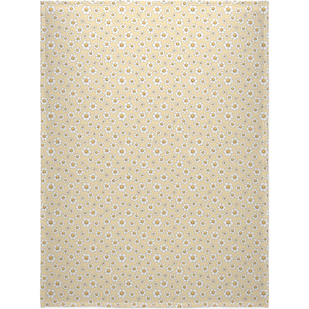 Sweet Smiling Daisies Blanket, Sherpa, 60x80, Yellow, Champagne