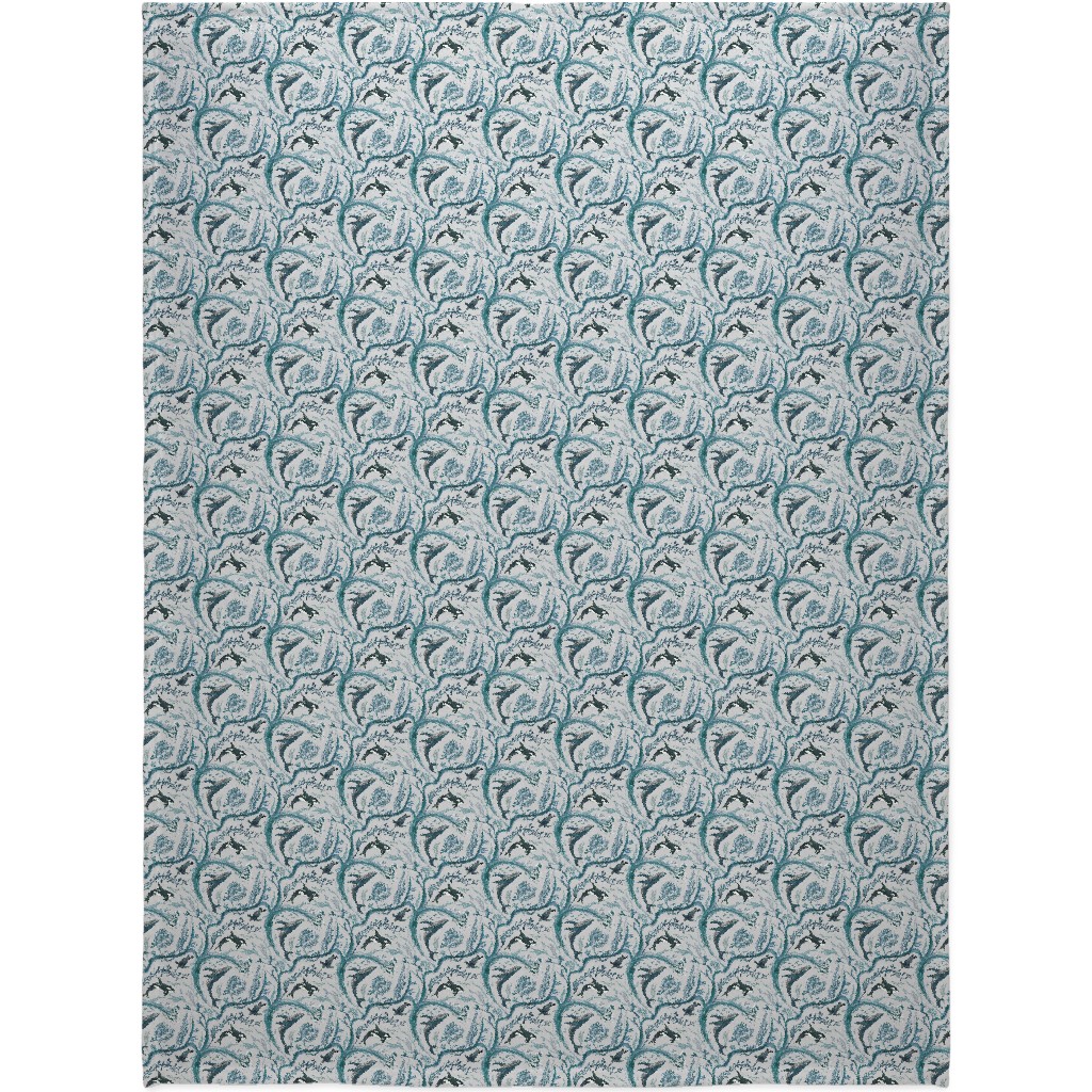 Whale Forest Blanket, Sherpa, 60x80, Blue, True Blue