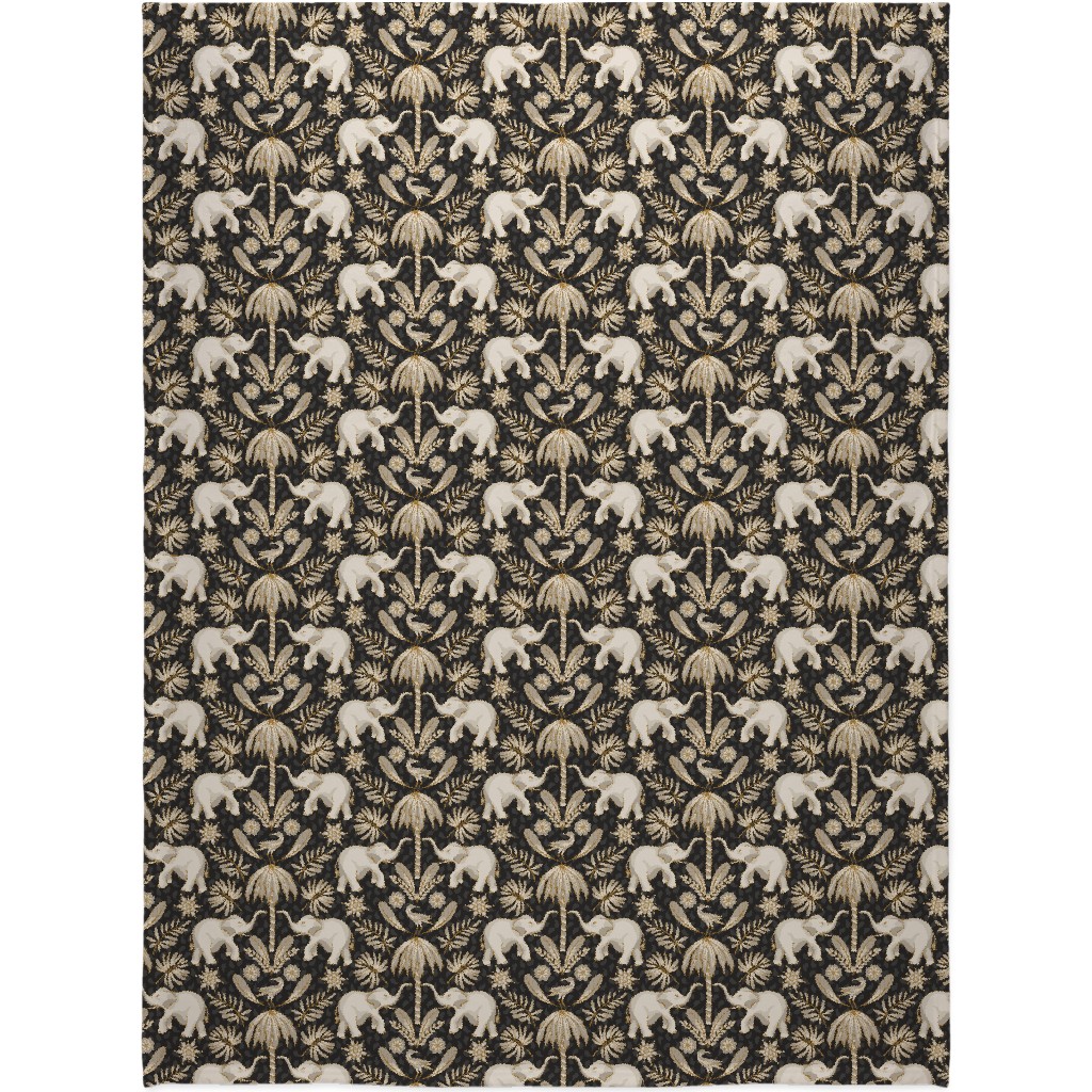 Elephant Love - Neutral on Dark Blanket, Sherpa, 60x80, Black, Black